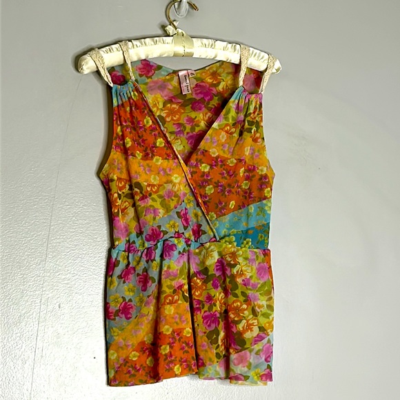 Vintage Sweet Pea Medium Mesh Peplum floral women’s tank top - Picture 2 of 9